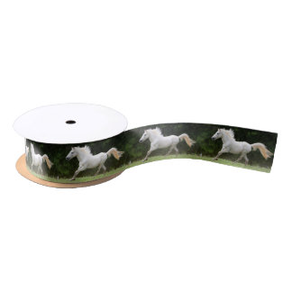 Galloping White Horse Satin Ribbon