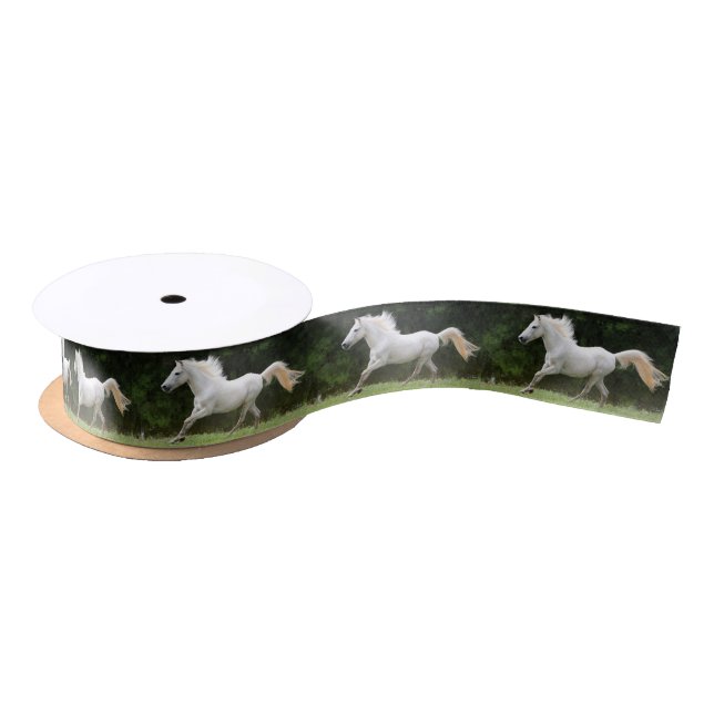 Galloping White Horse Satin Ribbon (Spool)