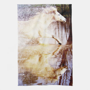 Galloping White Water Horse Tea Towel