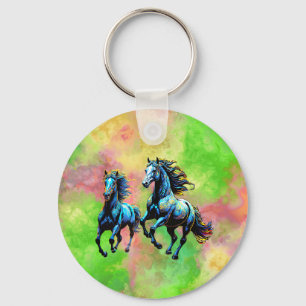 Gallopping Horses in the Morning Mist Key Ring