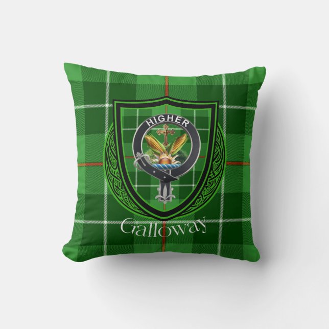 Galloway Scottish Clan Tartan & Crest Cushion (Front)