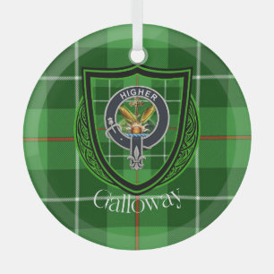 Galloway Scottish Clan Tartan & Crest Glass Tree Decoration