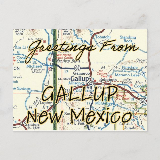 Gallup NM Vintage Map Postcard (Front)