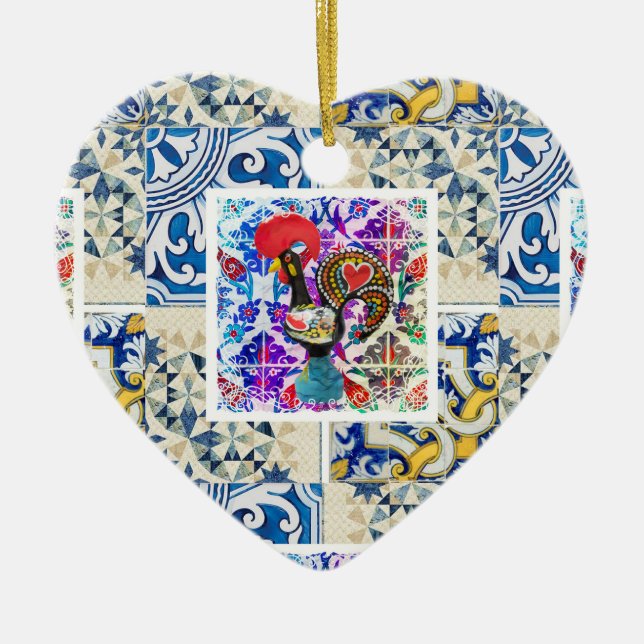 Galo de Barcelos, Portugal Ceramic Tree Decoration (Front)