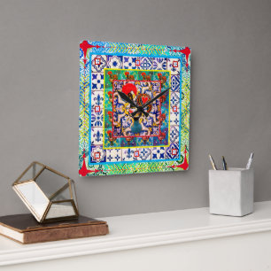 Galo de Barcelos, Portugal Square Wall Clock