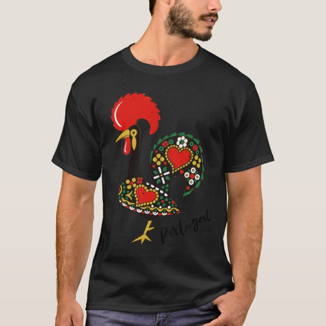 Galo de Barcelos - Portuguese Rooster Design T-Shirt (Front)