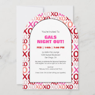 Gals Night Out XOXO Pink Arch Galentine Day Party Invitation