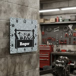 Galvanised metal with toolbox personalised square wall clock
