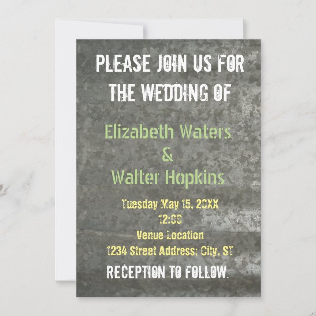 Galvanised Sheet Metal Wedding Invitation (Front)