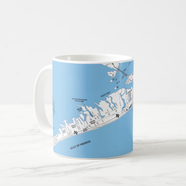 Galveston Beach Map Mug (Front Left)