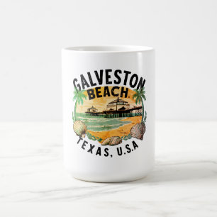 Galveston Beach Retro Vignette Coffee Mug