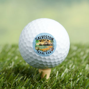 Galveston Beach Retro Vignette Golf Balls