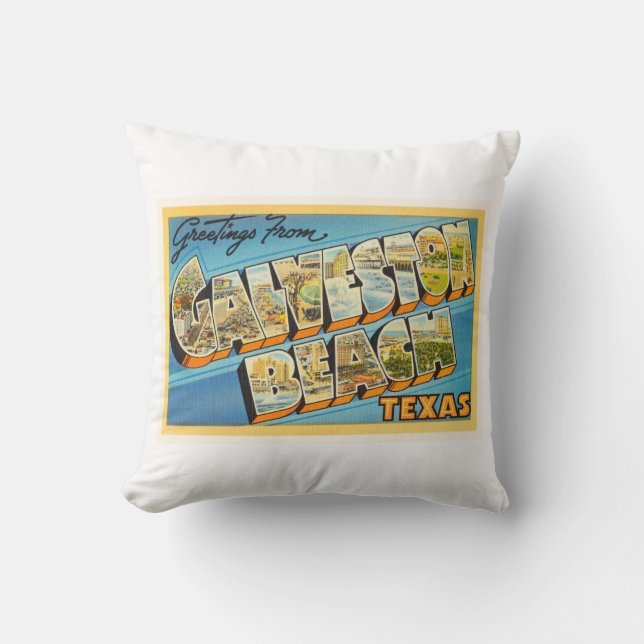 Galveston Beach Texas TX Vintage Travel Souvenir Cushion (Front)