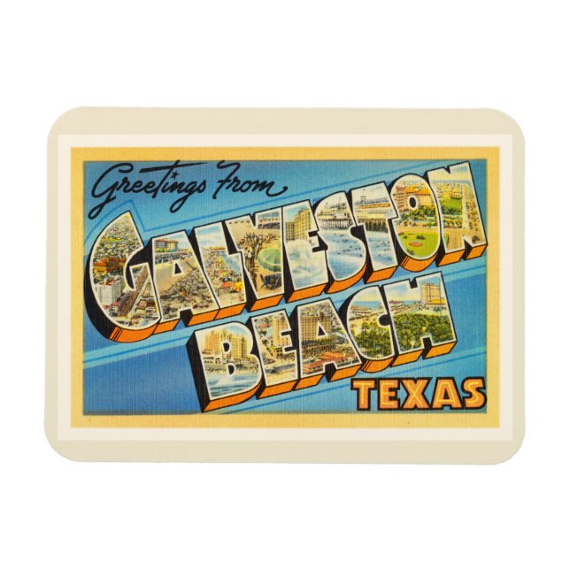 Galveston Beach Texas TX Vintage Travel Souvenir Magnet (Horizontal)