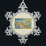 Galveston Beach Texas TX Vintage Travel Souvenir Snowflake Pewter Christmas Ornament<br><div class="desc">Galveston Beach,  Texas TX

A nostalgic,  vintage travel souvenir postcard image,  an authentic retro design. Greetings from the American Travelogue Virtual Touring Company!</div>