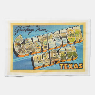 Galveston Beach Texas TX Vintage Travel Souvenir Tea Towel