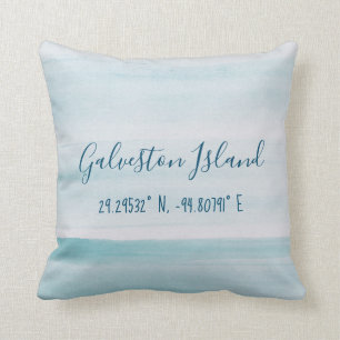 Galveston Island Latitude and Longitude Cushion