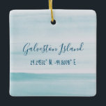 Galveston Island Ornament<br><div class="desc">Gorgeous light blue ombre watercolor highlights the longitude and latitude coordinates of Galveston Island,  Texas.</div>