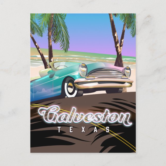 Galveston Island Texas USA map Postcard (Front)