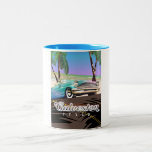 Galveston Island Texas USA map Two-Tone Coffee Mug