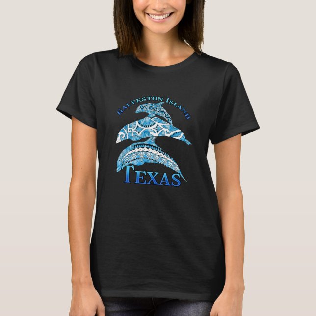Galveston Island Texas Vacation Tribal Dolphins T-Shirt (Front)
