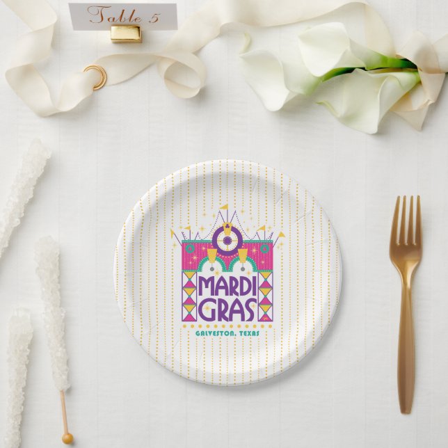 Galveston Mardi Gras Arch dots, Galveston, Texas Paper Plate (Wedding)