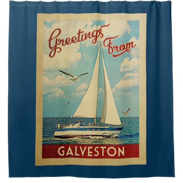 Galveston Shower Curtain Sailboat Vintage Texas (Front)