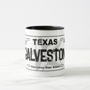 Galveston Texas black license plate mug