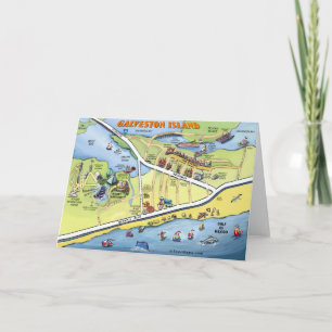 Galveston Texas Cartoon Map Card
