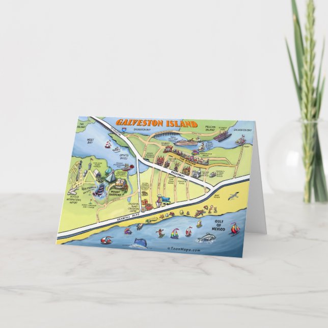 Galveston Texas Cartoon Map Card (Front)