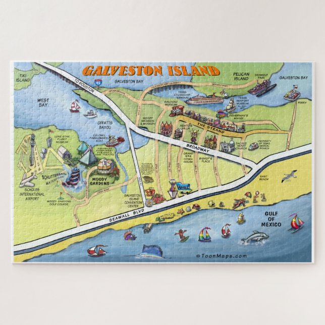Galveston Texas Cartoon Map Jigsaw Puzzle (Horizontal)