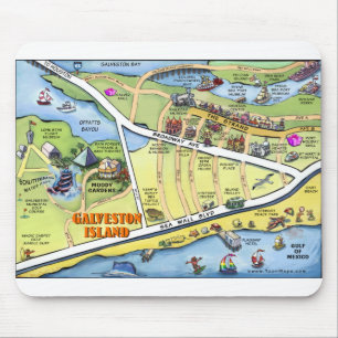 Galveston Texas Cartoon Map Mouse Mat