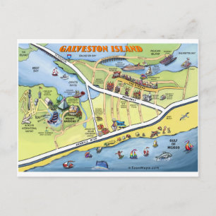 Galveston Texas Cartoon Map Postcard