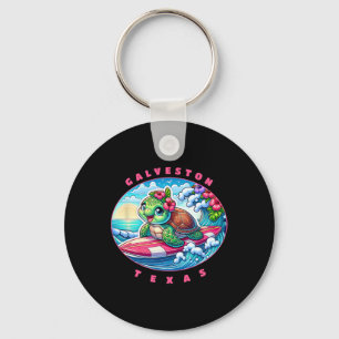 Galveston Texas Girls Cute Surfing Sea Turtle Key Ring