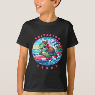 Galveston Texas Girls Cute Surfing Sea Turtle T-Shirt