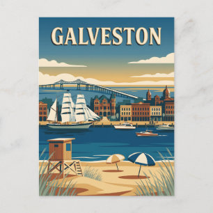 Galveston Texas Harbour Retro Vintage Travel Poste Postcard