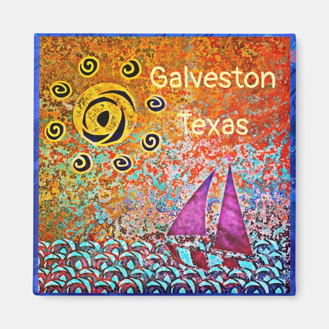 Galveston Texas Ocean Sailboat and Sun Magnet (Front)