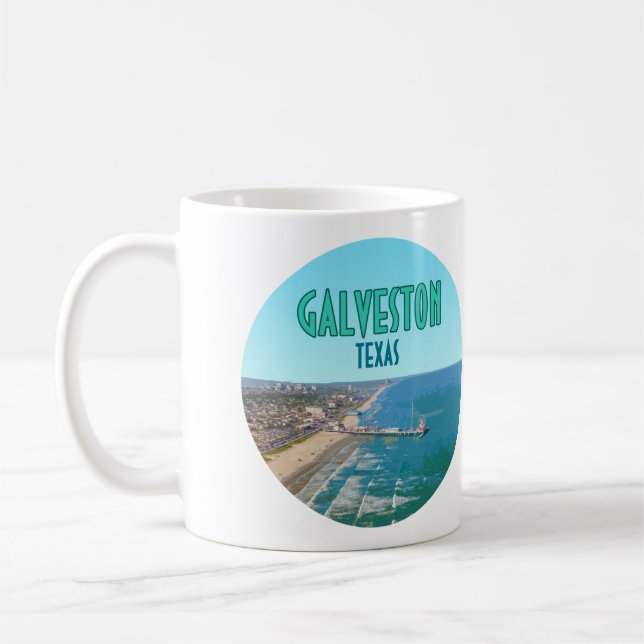 Galveston Texas Pier Shore Vintage Coffee Mug (Left)