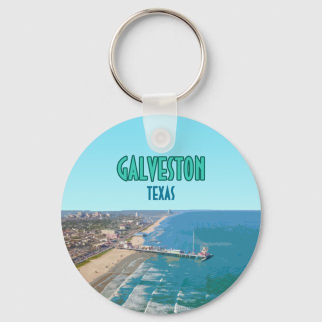 Galveston Texas Pier Shore Vintage Key Ring (Front)