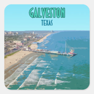 Galveston Texas Pier Shore Vintage Square Sticker