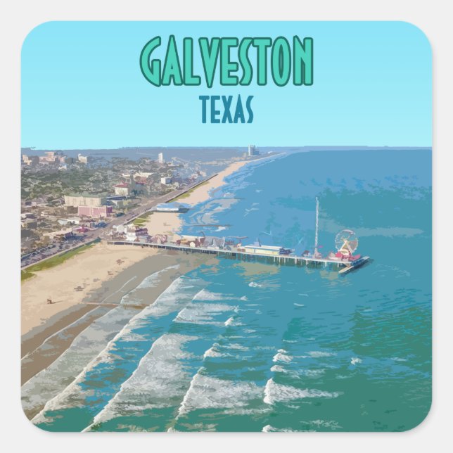Galveston Texas Pier Shore Vintage Square Sticker (Front)