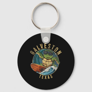 Galveston Texas Tx Surfing Turtle Key Ring