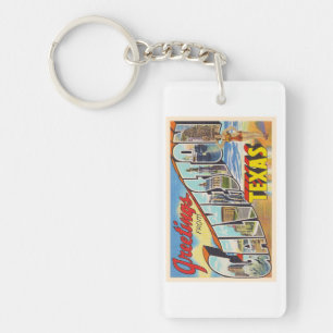 Galveston Texas TX Vintage Large Letter Postcard Key Ring