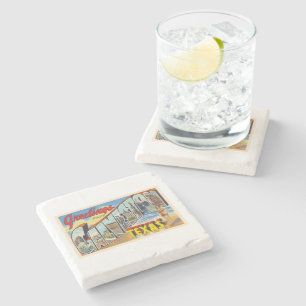 Galveston Texas TX Vintage Large Letter Postcard Stone Coaster