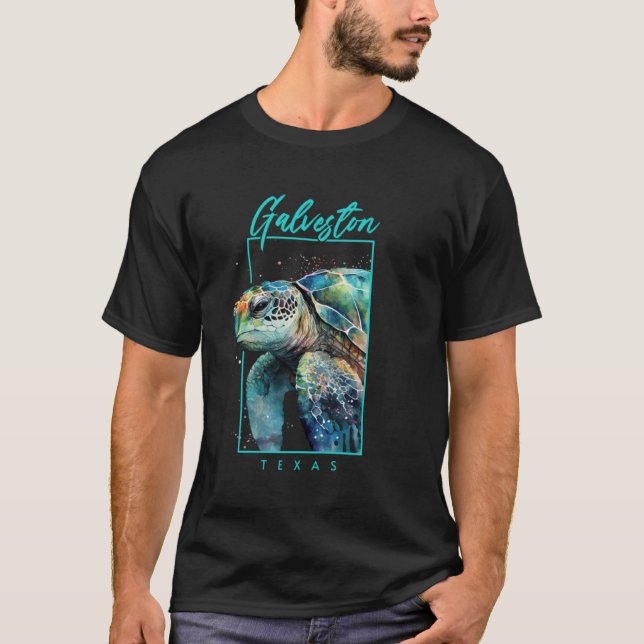 Galveston Texas Watercolor Sea Turtle Portrait T-Shirt (Front)