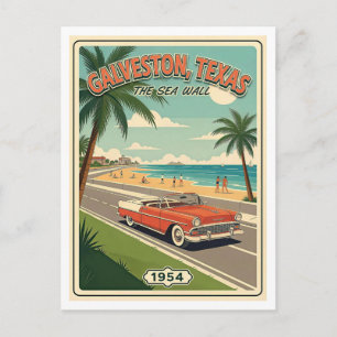 Galveston TX Retro Seawall 1950s Postcard