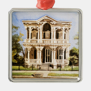 Galveston Watercolor, 1876 Lemeul Burr House Metal Tree Decoration