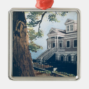 Galveston Watercolor, 1876 William Weber House Metal Tree Decoration