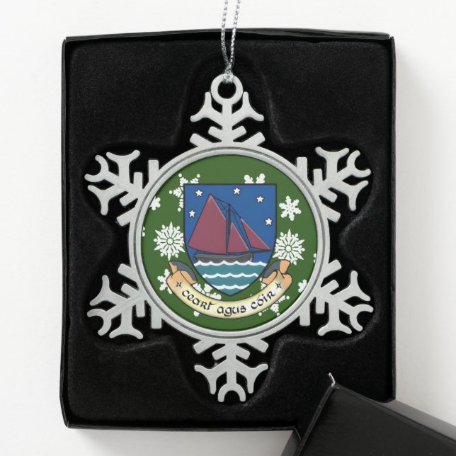 Galway Ireland Crest Irish Snowflake Pewter Christmas Ornament (Box)