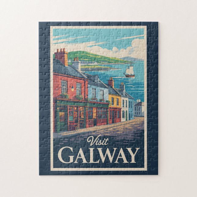 Galway Ireland Illustration Travel Art Vintage Jigsaw Puzzle (Vertical)